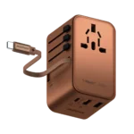 1-World+ 3-Port Travel GaN Charger With Built-in USB-C Cable 70W